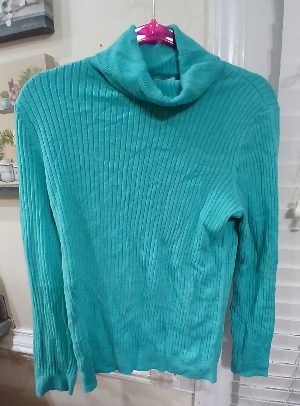 Talbots Turquoise Rib-Knit Turtleneck Long Sleeve Pullover Sweater L